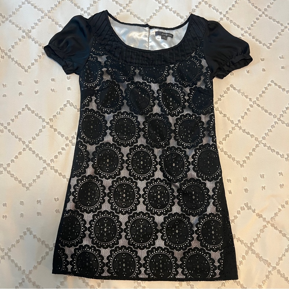 Black lace cut out mini dress 60’s mod style